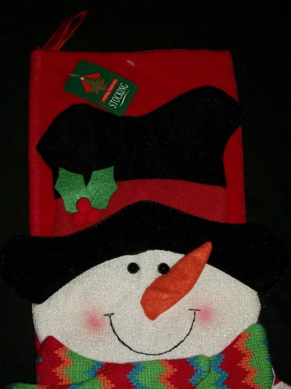 Red Snowman Black Top Hat Knitted Scarf Christmas Stocking Holiday Decoration 3D
